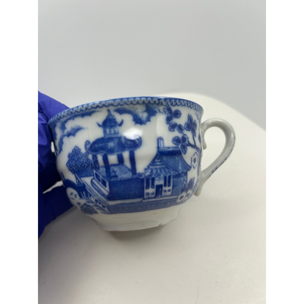 Maruta China Tea Cup and Saucer Set Blue White Willow Occupied Japan Vintage - Picture 6 of 16